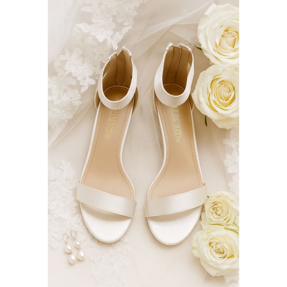 Dream Pairs  Ankle Strap Heels 7 White Satin Fiona Elegant Wedding Shoes